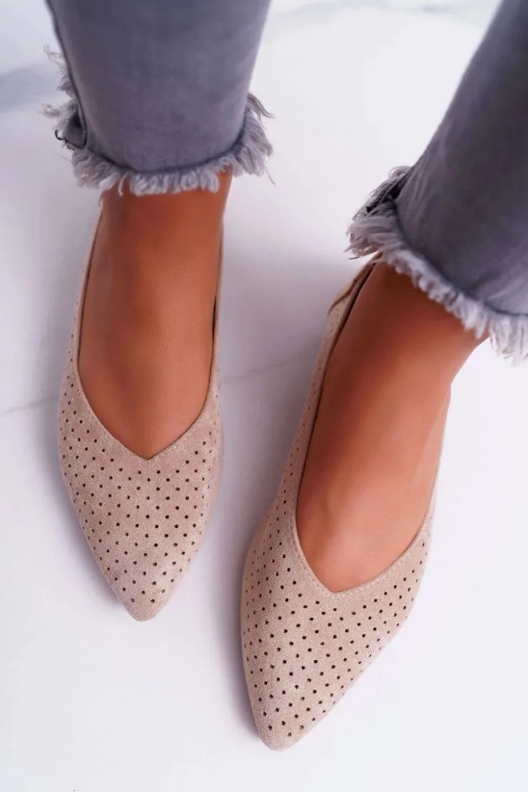 Boto Baleriny Klasyczne*Baleriny Damskie Lu Boo Ażurowe Beżowe Dessert