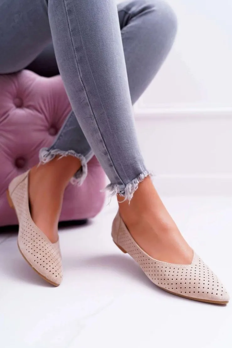 Boto Baleriny Klasyczne*Baleriny Damskie Lu Boo Ażurowe Beżowe Dessert