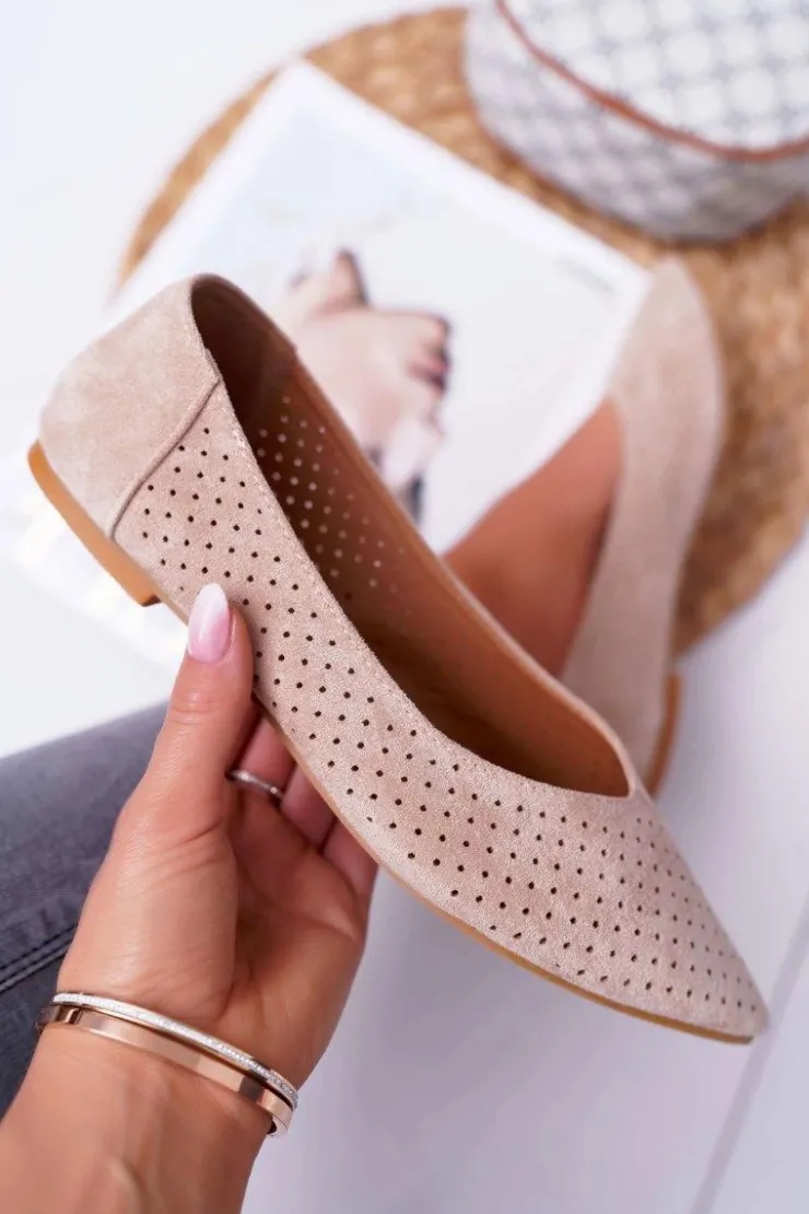 Boto Baleriny Klasyczne*Baleriny Damskie Lu Boo Ażurowe Beżowe Dessert