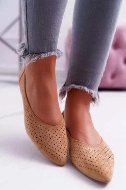 Boto Baleriny Klasyczne*Baleriny Damskie Lu Boo Ażurowe Camel Dessert