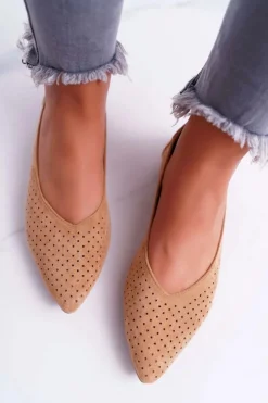 Boto Baleriny Klasyczne*Baleriny Damskie Lu Boo Ażurowe Camel Dessert