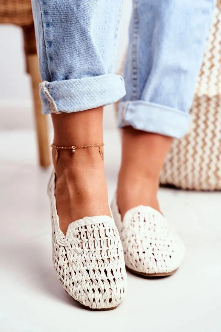 Boto Baleriny Klasyczne*Baleriny Damskie Lu Boo Plecione Białe 4Ever