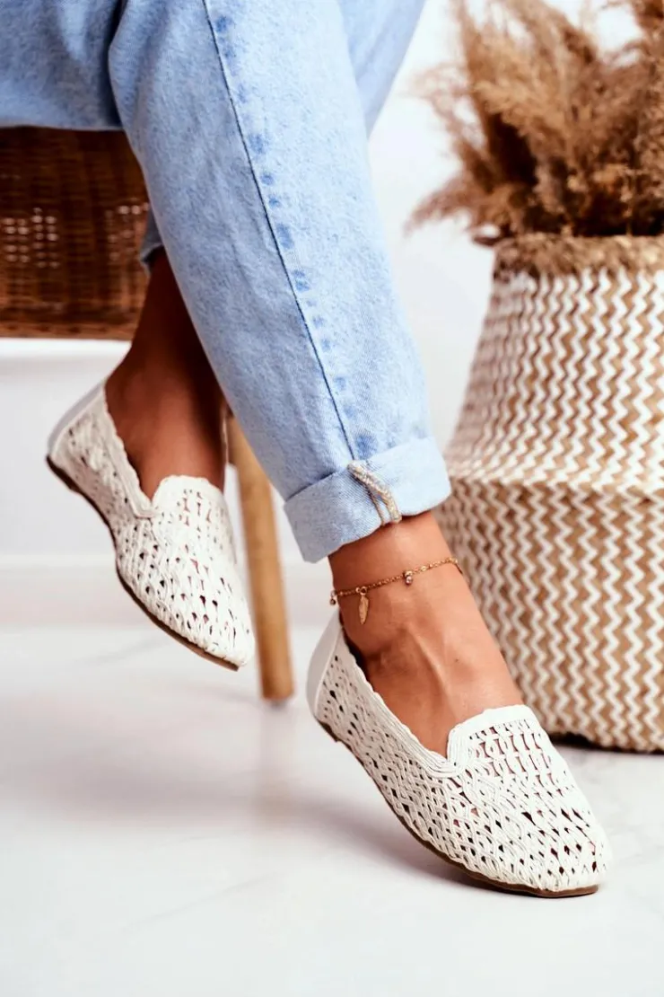 Boto Baleriny Klasyczne*Baleriny Damskie Lu Boo Plecione Białe 4Ever