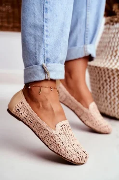 Damskie Boto Baleriny Damskie Lu Boo Plecione Beżowe 4Ever