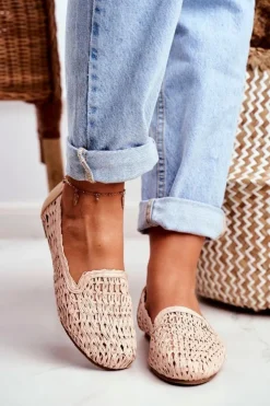 Damskie Boto Baleriny Damskie Lu Boo Plecione Beżowe 4Ever