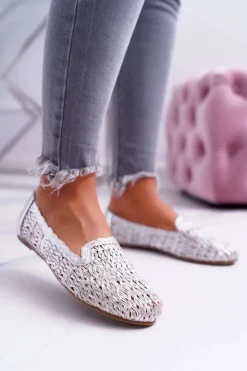 Boto Baleriny Klasyczne*Baleriny Damskie Lu Boo Plecione Srebrny 4Ever