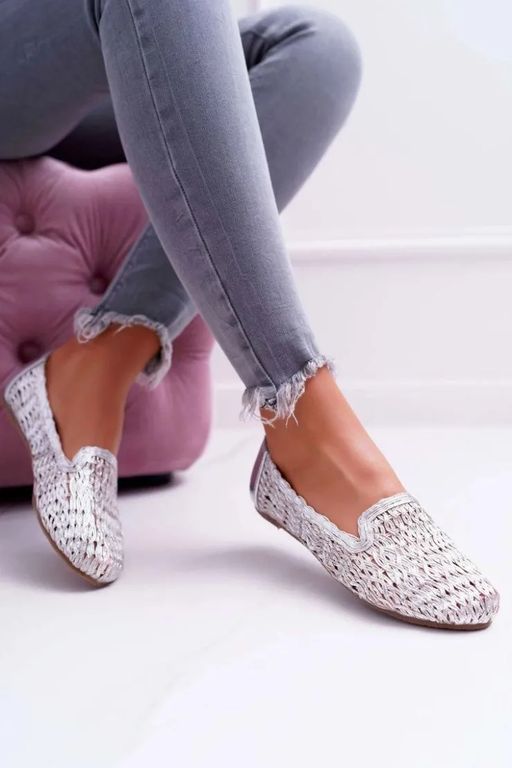Boto Baleriny Klasyczne*Baleriny Damskie Lu Boo Plecione Srebrny 4Ever