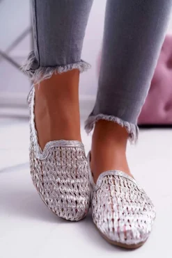 Boto Baleriny Klasyczne*Baleriny Damskie Lu Boo Plecione Srebrny 4Ever
