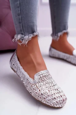 Boto Baleriny Klasyczne*Baleriny Damskie Lu Boo Plecione Srebrny 4Ever