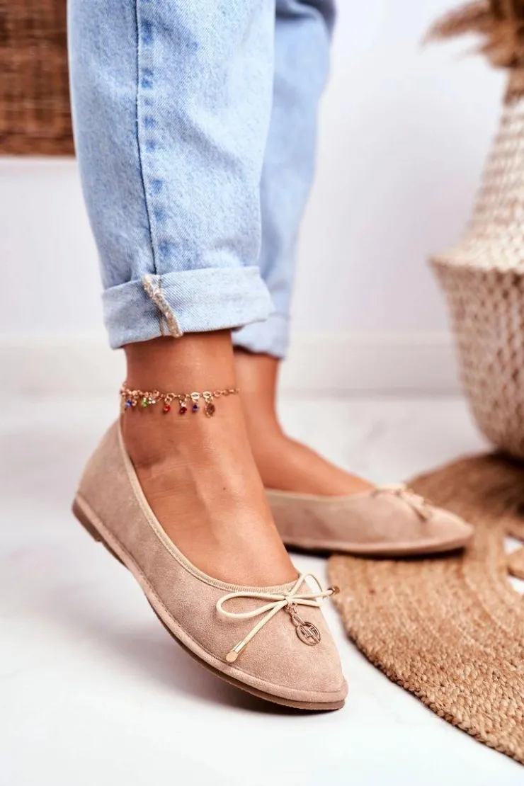 Boto Baleriny Klasyczne*Baleriny Damskie Lu Boo Zamszowe Beżowe Layla