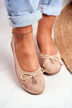 Boto Baleriny Klasyczne*Baleriny Damskie Lu Boo Zamszowe Beżowe Layla