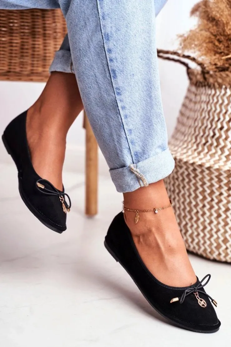 Damskie Boto Baleriny Damskie Lu Boo Zamszowe Czarne Layla