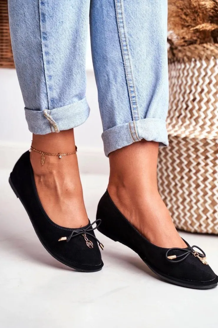 Damskie Boto Baleriny Damskie Lu Boo Zamszowe Czarne Layla