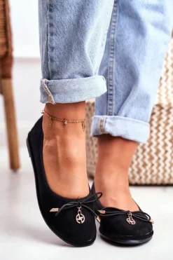 Damskie Boto Baleriny Damskie Lu Boo Zamszowe Czarne Layla