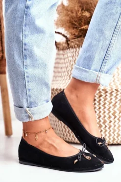 Damskie Boto Baleriny Damskie Lu Boo Zamszowe Czarne Layla