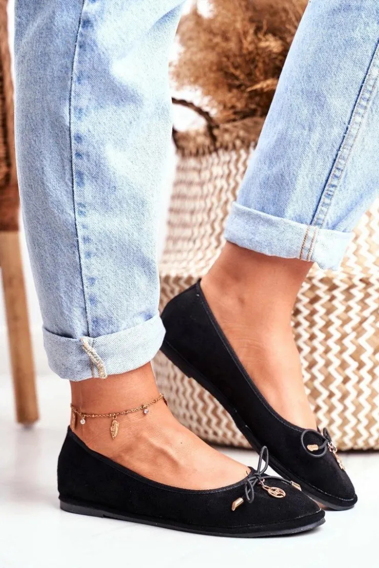 Damskie Boto Baleriny Damskie Lu Boo Zamszowe Czarne Layla