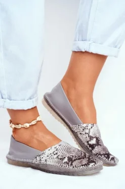 Damskie Maciejka Baleriny Damskie Skórzane Szare 01930-66/00-0