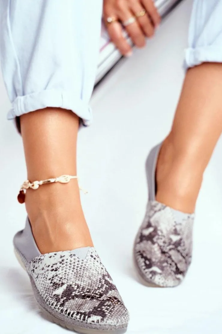 Damskie Maciejka Baleriny Damskie Skórzane Szare 01930-66/00-0