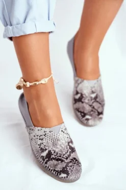 Damskie Maciejka Baleriny Damskie Skórzane Szare 01930-66/00-0