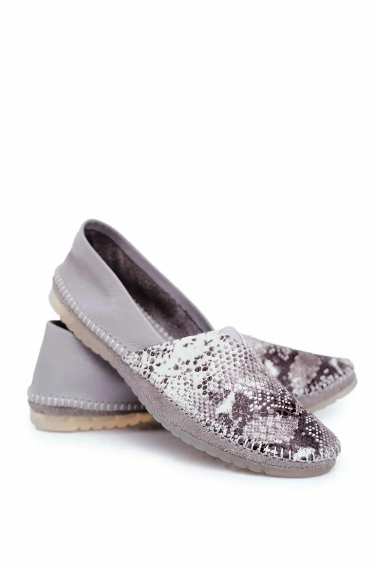 Damskie Maciejka Baleriny Damskie Skórzane Szare 01930-66/00-0