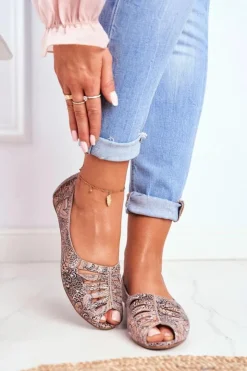 Damskie Maciejka Baleriny Damskie Skórzane Brązowe we wzory 03497-21