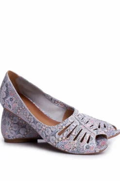 Damskie Maciejka Baleriny Damskie Skórzane Biało Niebieskie we wzory 03497-13