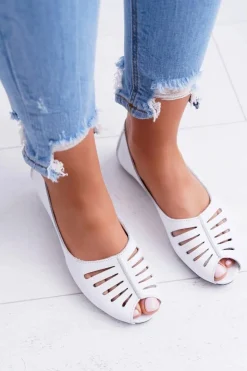 Sale Maciejka Baleriny Damskie Skórzane Odkryte Palce 03497-59