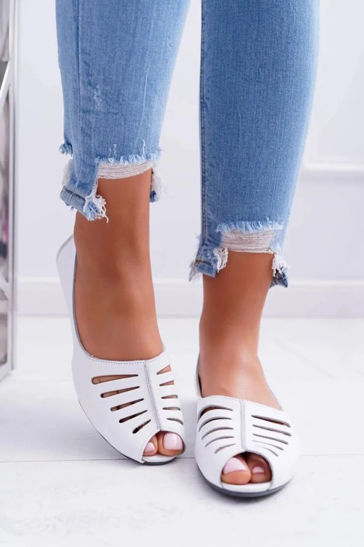 Sale Maciejka Baleriny Damskie Skórzane Odkryte Palce 03497-59