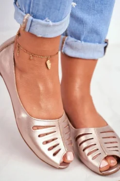 Online Maciejka Baleriny Damskie Skórzane Złote 03497-25