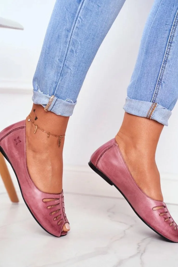 Maciejka Baleriny Skórzane|Baleriny Klasyczne*Baleriny Damskie Skórzane Różowe 03497-15