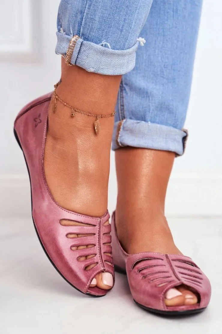 Maciejka Baleriny Skórzane|Baleriny Klasyczne*Baleriny Damskie Skórzane Różowe 03497-15