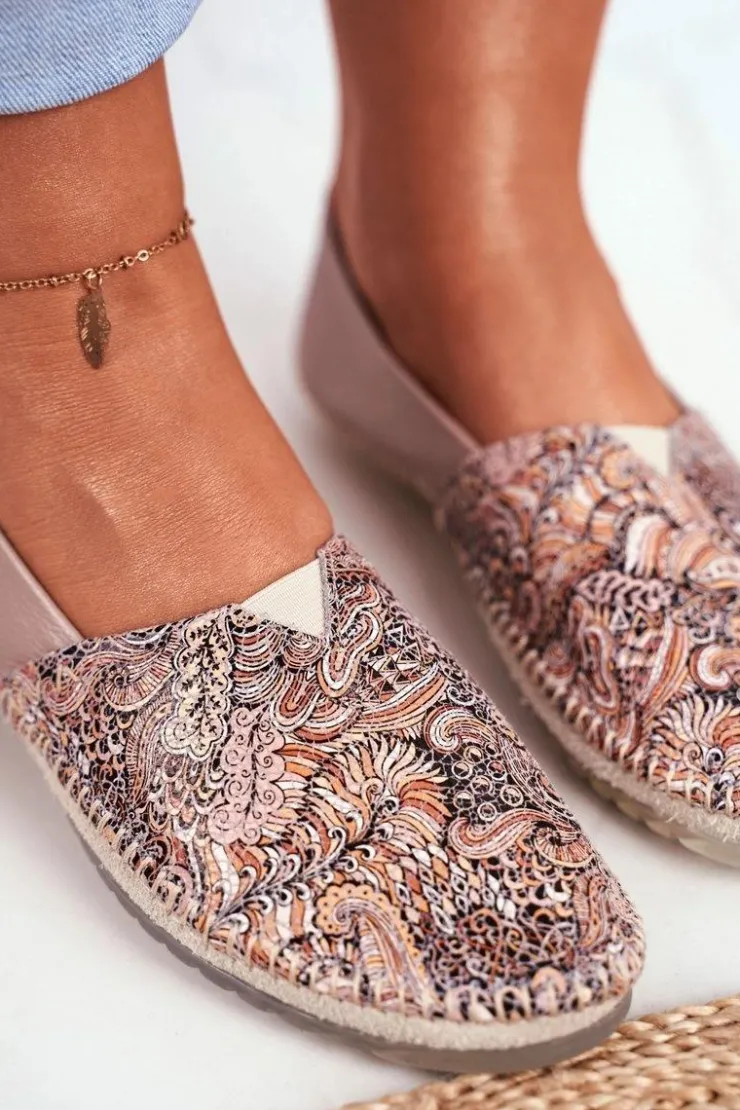 Damskie Maciejka Baleriny Damskie Skórzane Beżowe 01930-59/00-0