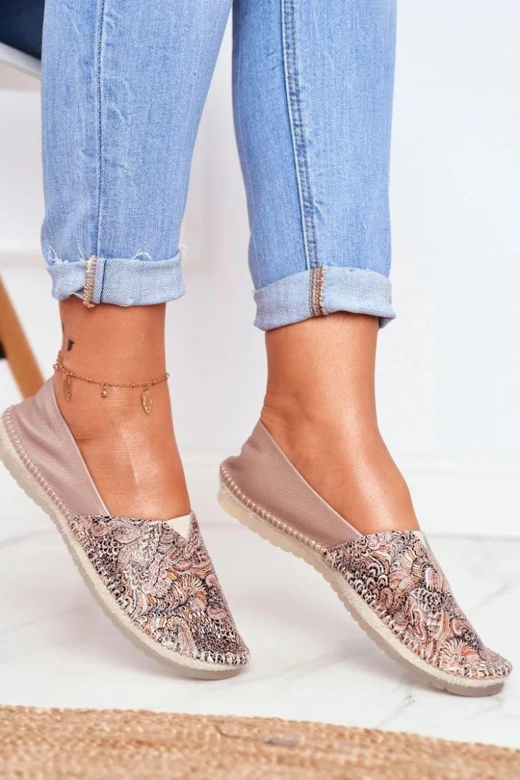 Damskie Maciejka Baleriny Damskie Skórzane Beżowe 01930-59/00-0