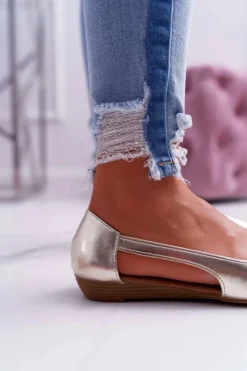 Boto Baleriny Klasyczne*Baleriny Damskie Peep Toe Złote Ereli