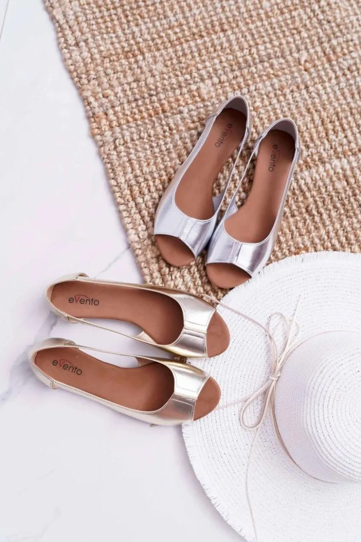 Boto Baleriny Klasyczne*Baleriny Damskie Peep Toe Złote Ereli