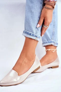 Damskie Buty Sergio Leone Baleriny Damskie Sergio Leone Beżowo Złote BL610