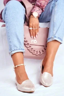 Damskie Buty Sergio Leone Baleriny Damskie Sergio Leone Beżowo Złote BL610