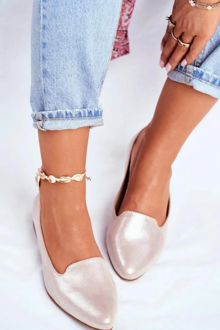 Damskie Buty Sergio Leone Baleriny Damskie Sergio Leone Beżowo Złote BL610