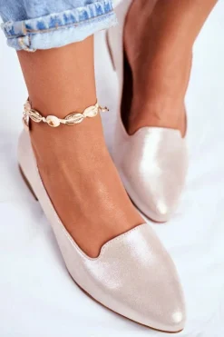 Damskie Buty Sergio Leone Baleriny Damskie Sergio Leone Beżowo Złote BL610