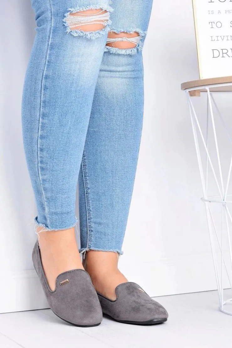 Sale Boto Baleriny Damskie Szare Zamszowe Neala