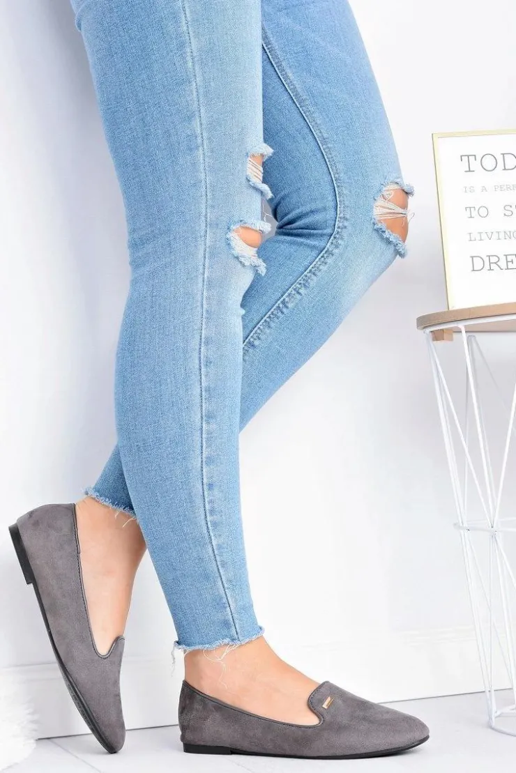 Sale Boto Baleriny Damskie Szare Zamszowe Neala