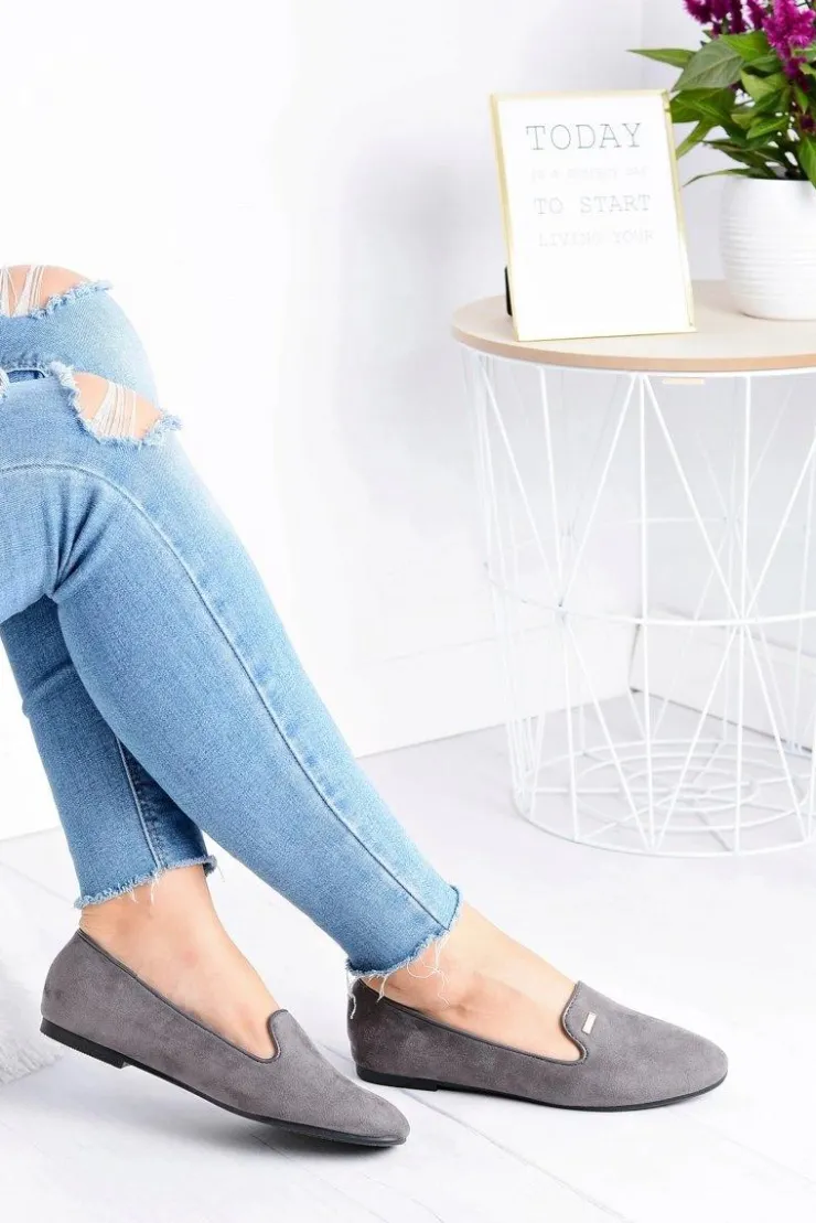 Sale Boto Baleriny Damskie Szare Zamszowe Neala