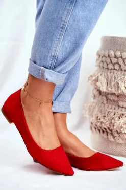 Evento Baleriny Klasyczne*Baleriny Damskie W Szpic Zamszowe Czerwone Westley