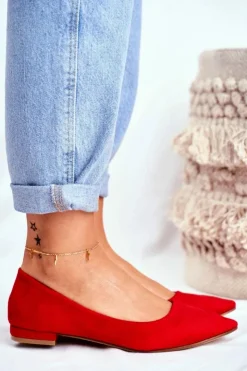 Evento Baleriny Klasyczne*Baleriny Damskie W Szpic Zamszowe Czerwone Westley