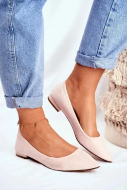 Damskie Evento Baleriny Damskie W Szpic Zamszowe Beżowe Westley