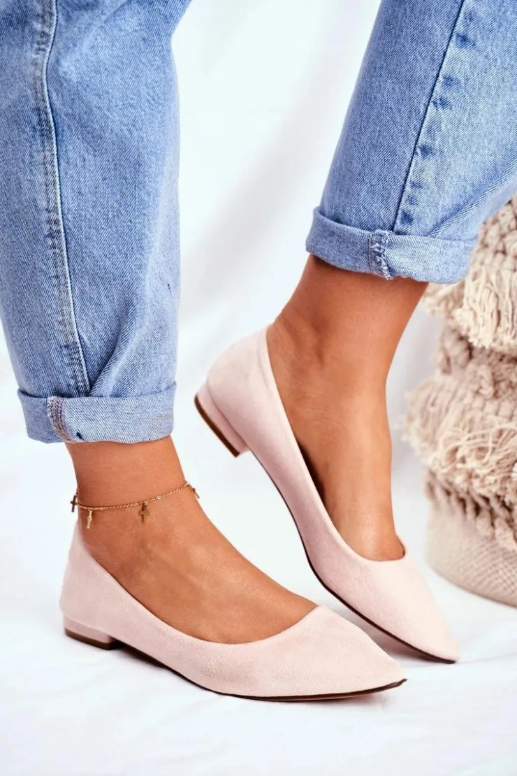 Damskie Evento Baleriny Damskie W Szpic Zamszowe Beżowe Westley