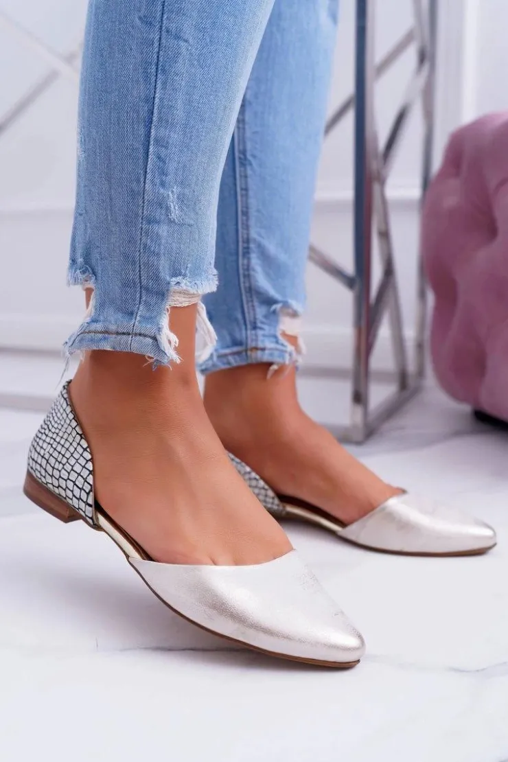 Damskie Boto Baleriny Damskie W Szpic Wzór Krokodyla Skórzane Złote Anthem