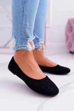 Sale Boto Baleriny Damskie Z Cyrkoniami Zamszowe Czarne Lora
