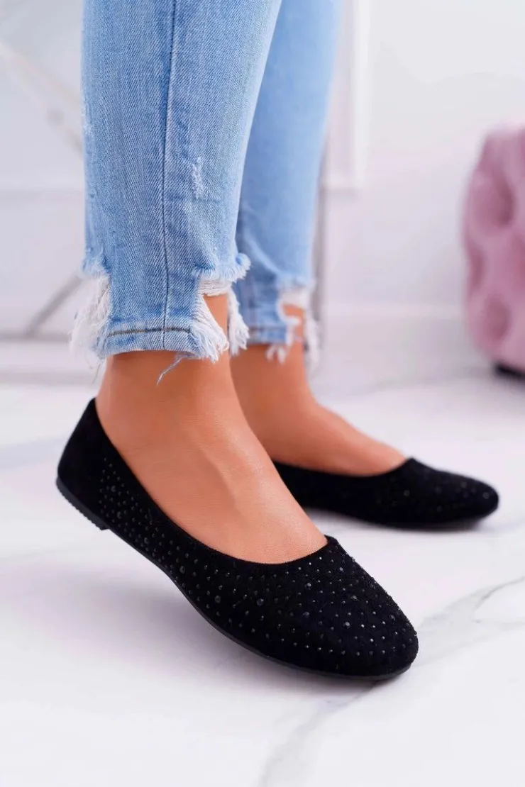 Sale Boto Baleriny Damskie Z Cyrkoniami Zamszowe Czarne Lora