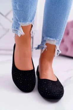 Sale Boto Baleriny Damskie Z Cyrkoniami Zamszowe Czarne Lora